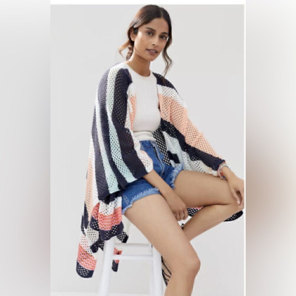 Anthropologie Striped Crochet Kimono. One size - Picture 2 of 6